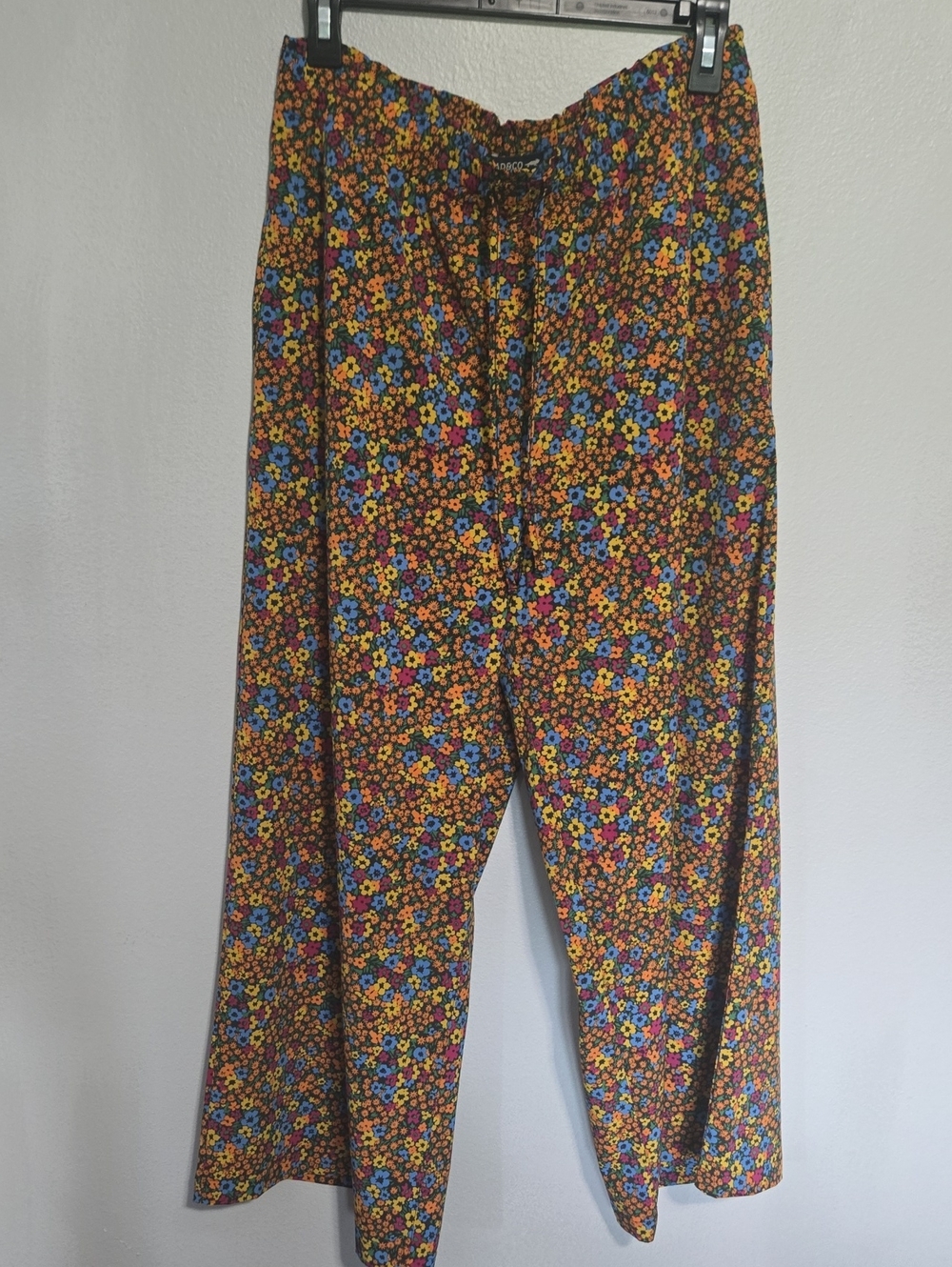 Floral Print Wide-Leg Womens Pants in Multicolor In Size Large - Picture 2 of 8
